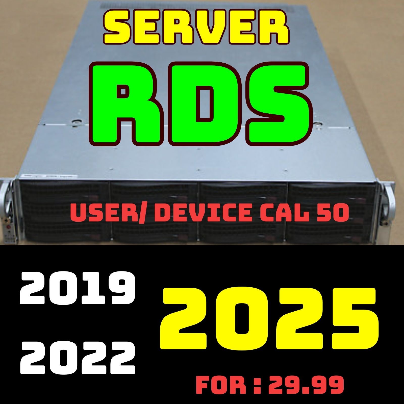 2U 12 Bay SAS3 – WINDOWS SERVER 2019- 2025 RDS REMOTE DESKTOP SERVICES Cal 50