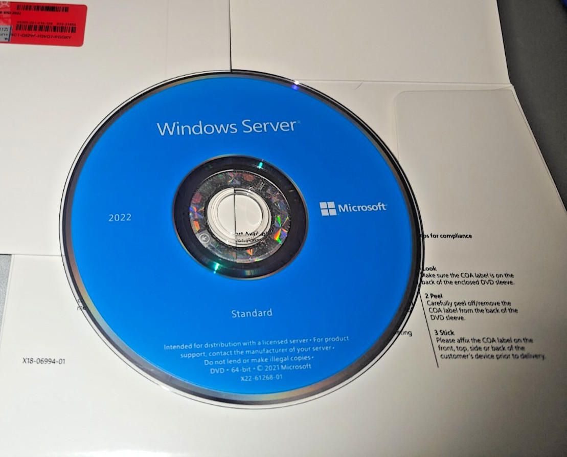 Microsoft Windows Server 2022 Standard Edition – 16 Core License – DVD & COA