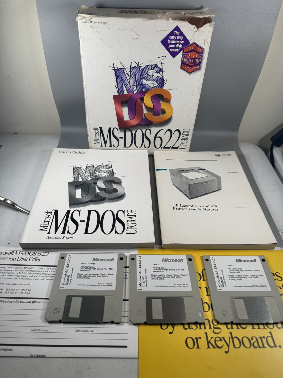 Microsoft MS-DOS 6.22 Upgrade (1994) 3.5” Disks + Manuals – Open Box