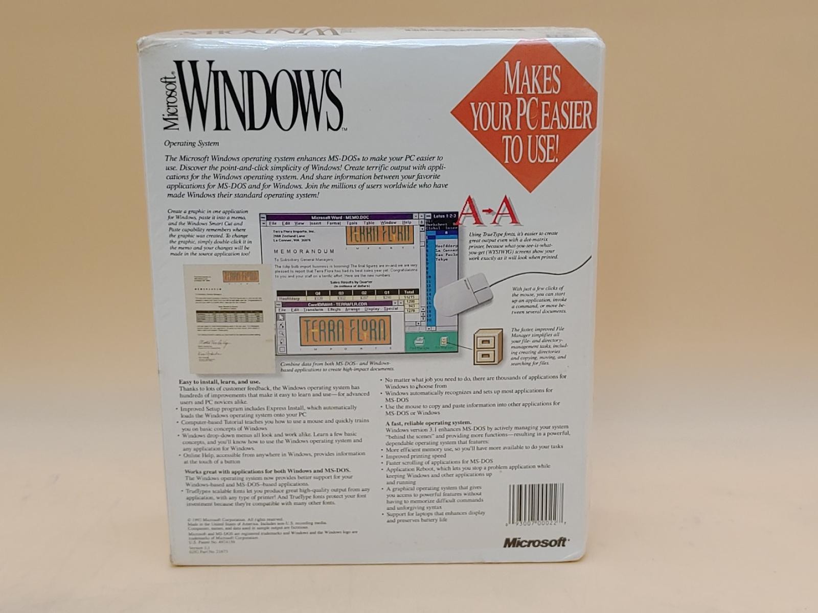 Microsoft Windows 3.1 Retail Box Floppy 3.5″ **SEALED**