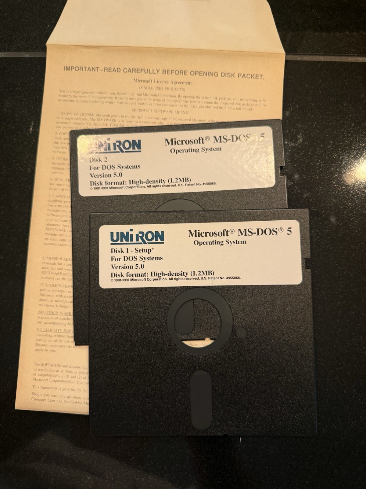 Uniron Branded MS-DOS 5.0 on 5.25” Diskettes