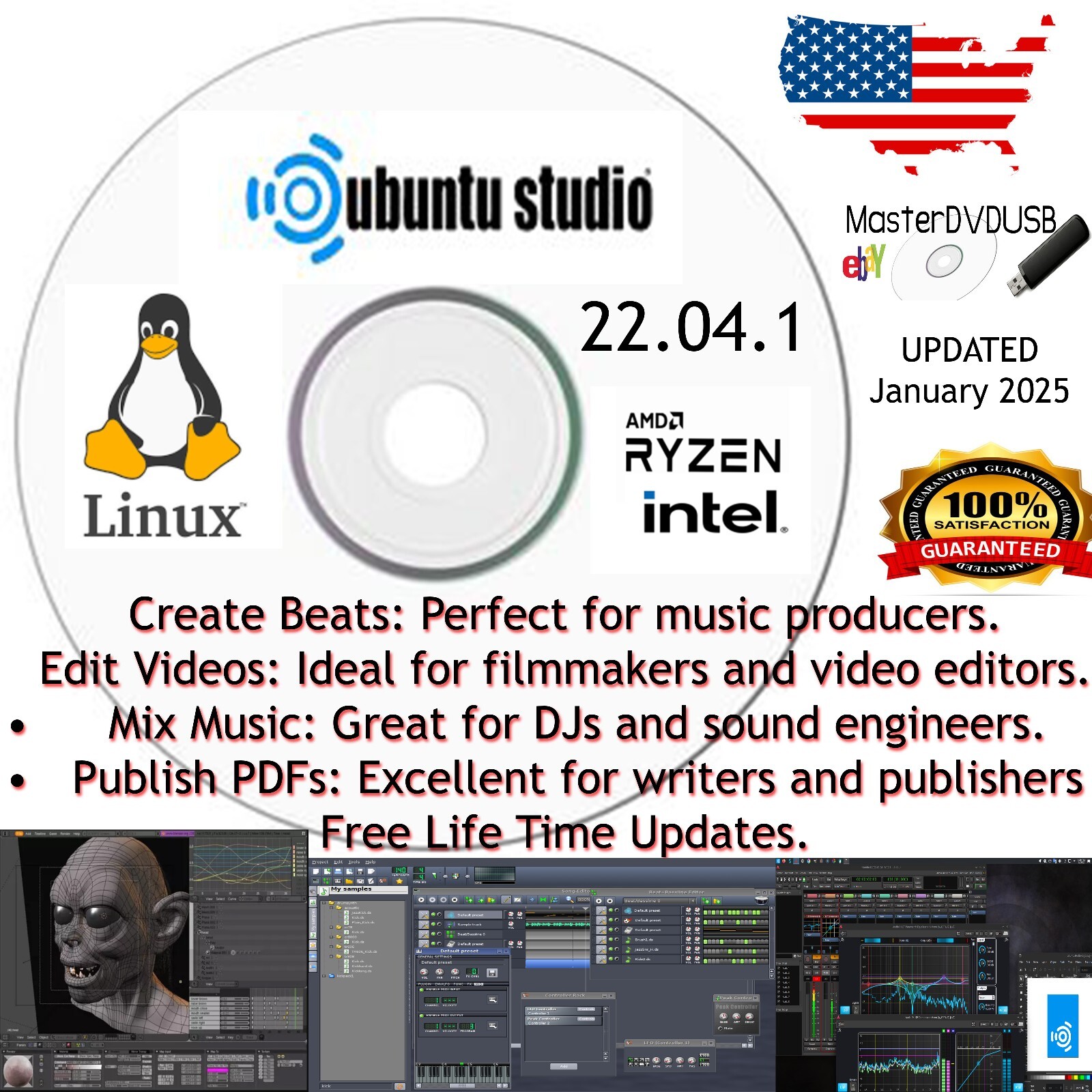 Ubuntu Studio 24.04.1 LTS DVD 2025 – Bootable LIVE/INSTALLER | Create Endlessly