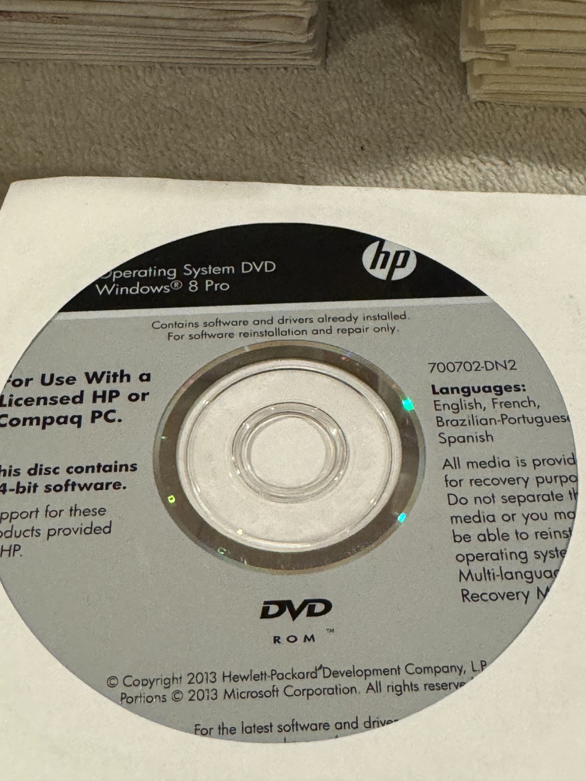 HP Operating System DVD Windows 8 Pro 64bit – SEALED!!!