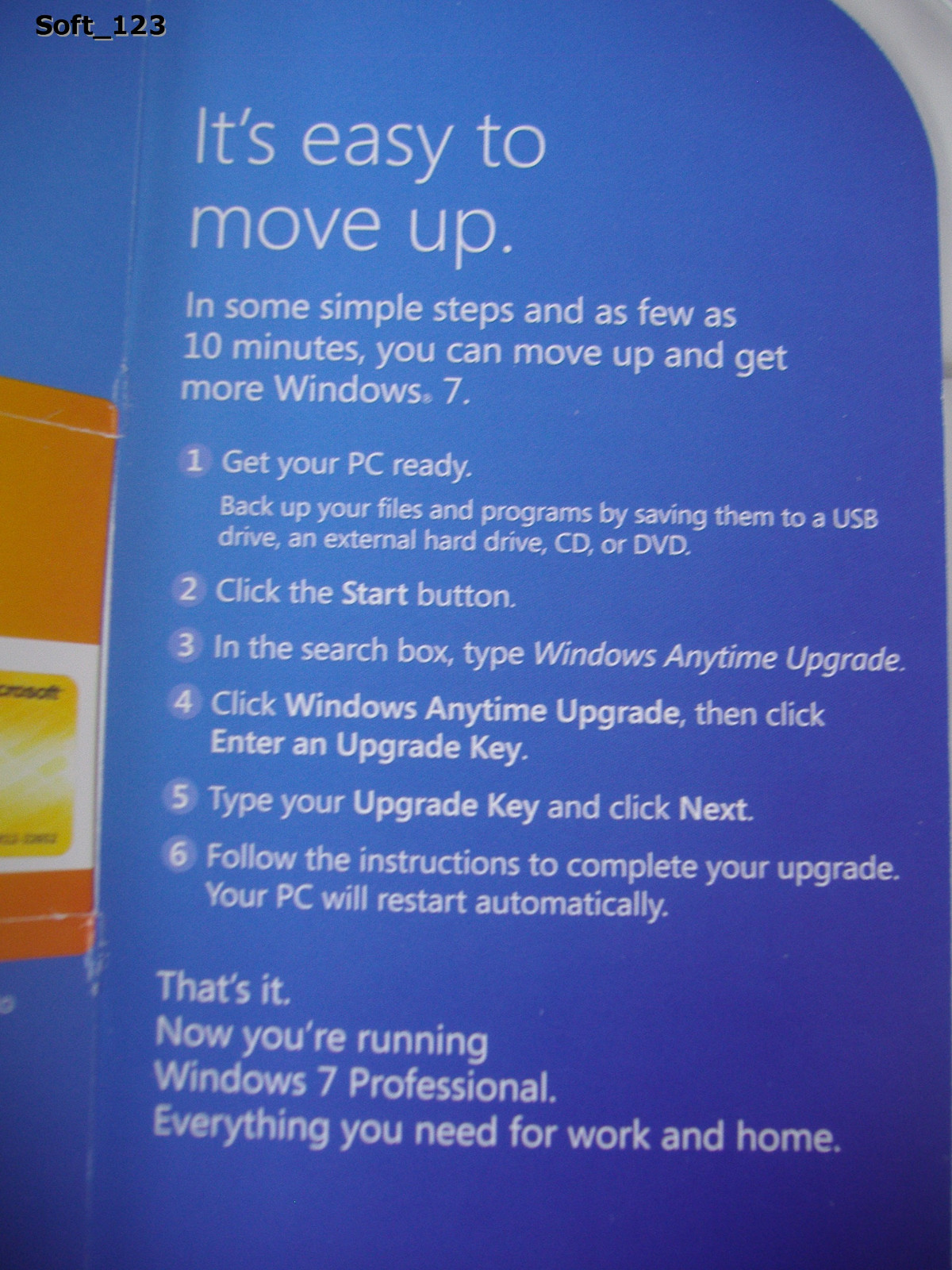Microsoft Windows 7 Home Premium to Professional Anytime Upgrade 32/64 bit vers.