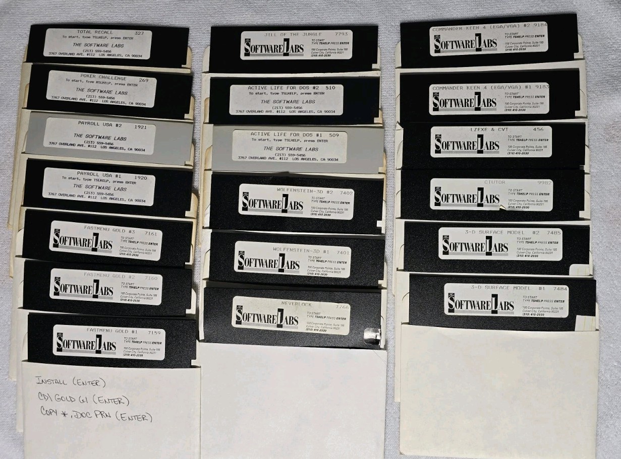 Software Labs LOT 19 PC 5.25″ Disks Floppy Jill Jungle Wolfenstein Neverlock 3-D