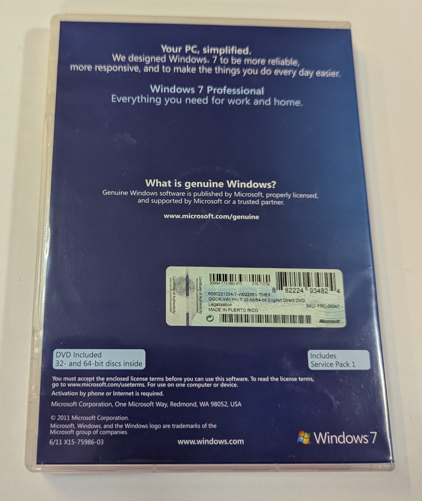 MICROSOFT Windows Pro 7 SP1 32-bit and 64-bit Software- Get Genuine Online Kit