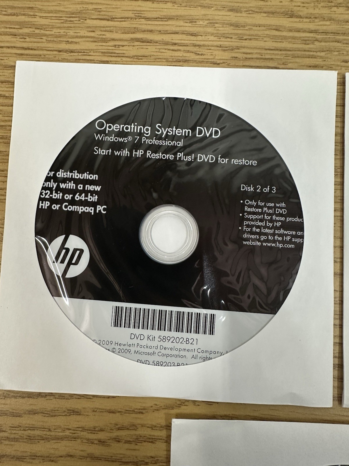 HP Restore Plus! Microsoft Windows 7 Professional Recovery DVD’S (3)
