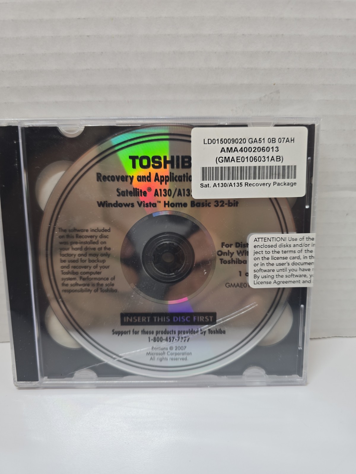 Toshiba OEM Factory Recovery Applications/Drivers DVD Satellite A130/A135 Series