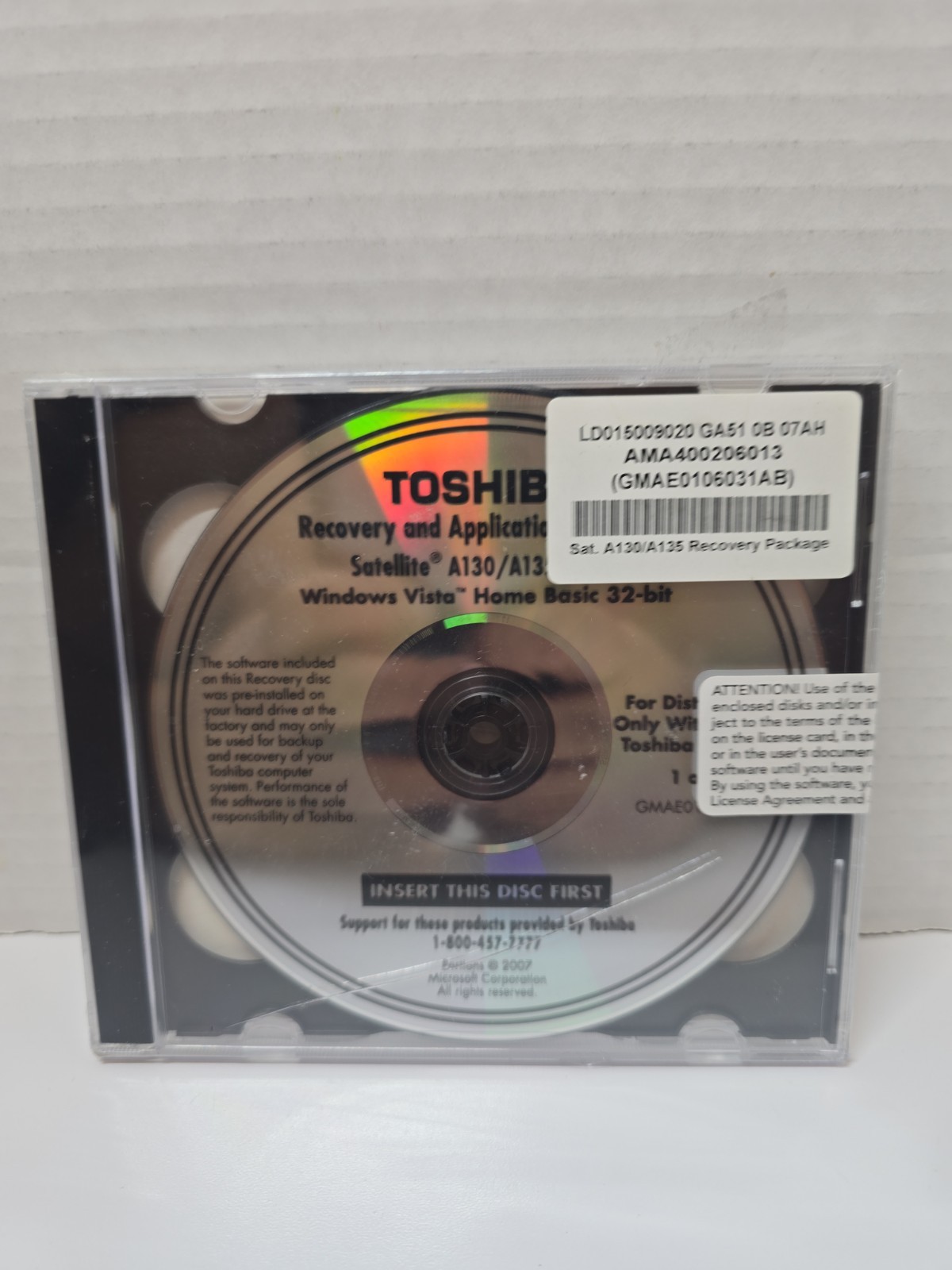 Toshiba OEM Factory Recovery Applications/Drivers DVD Satellite A130/A135 Series