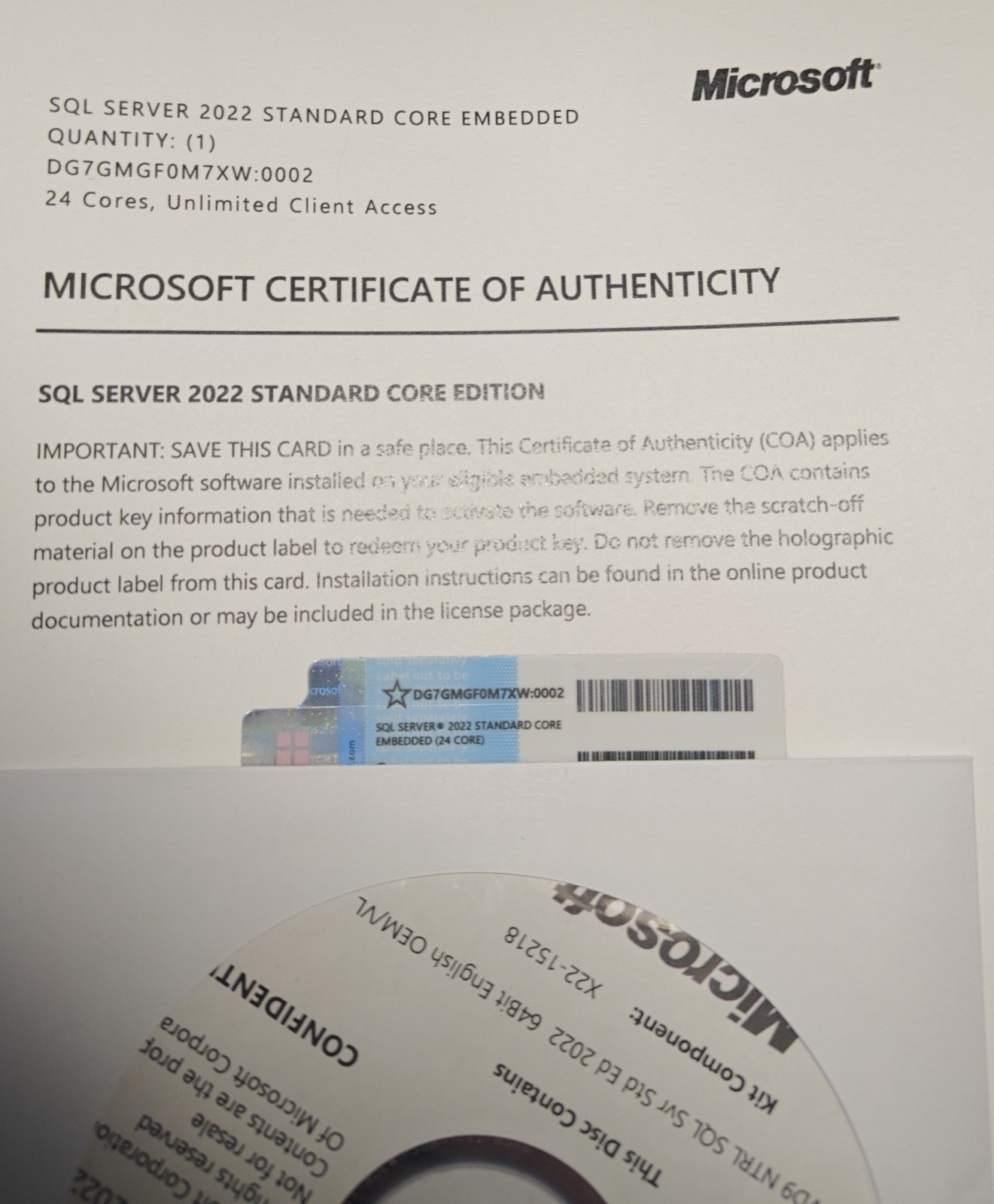 SQL Server 2022 Standard Core – Unlimited Client Access – 24 Core