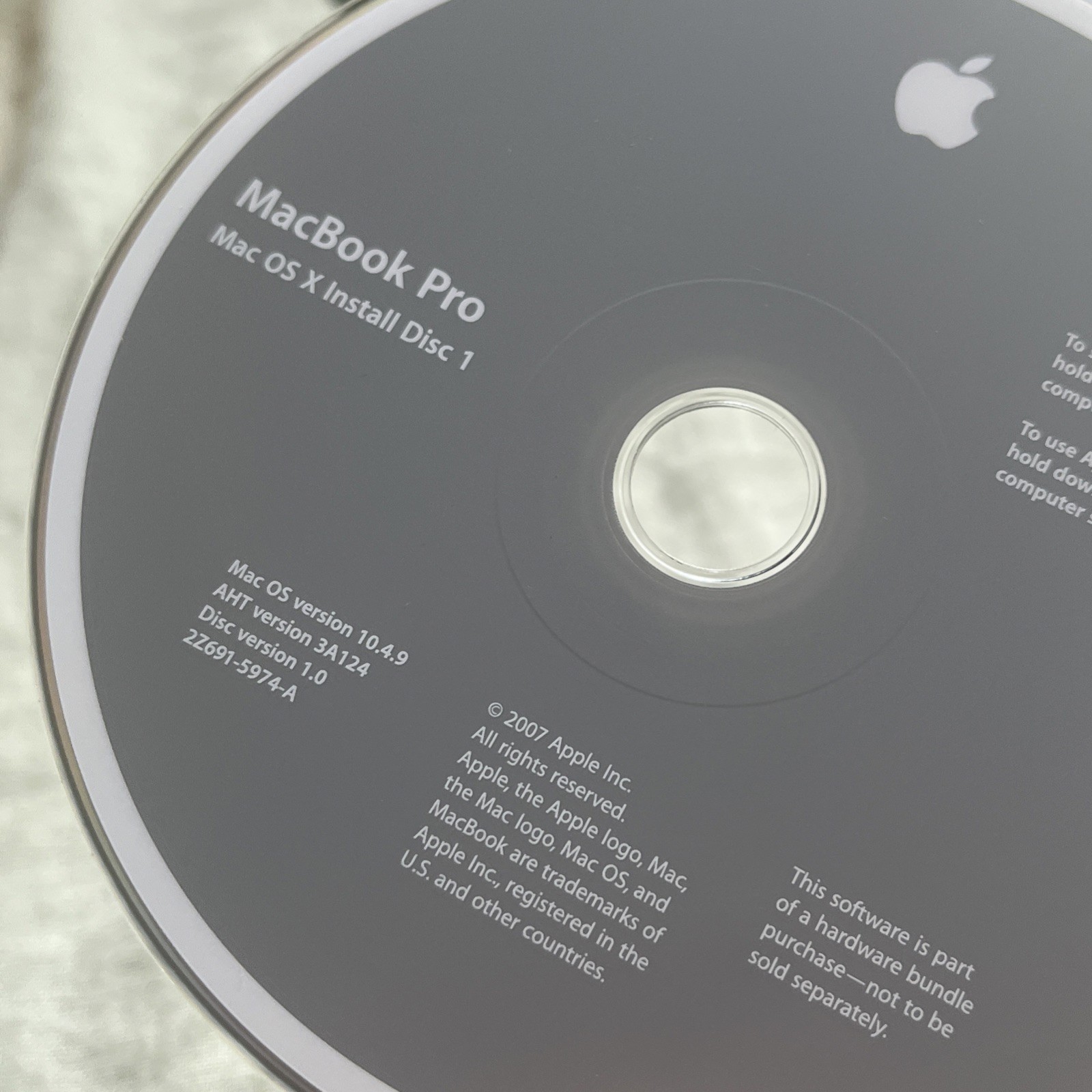 Vintage Apple Macbook Pro Tiger 10.4.9 Oem Restore Install Installed Dvd Disc 1