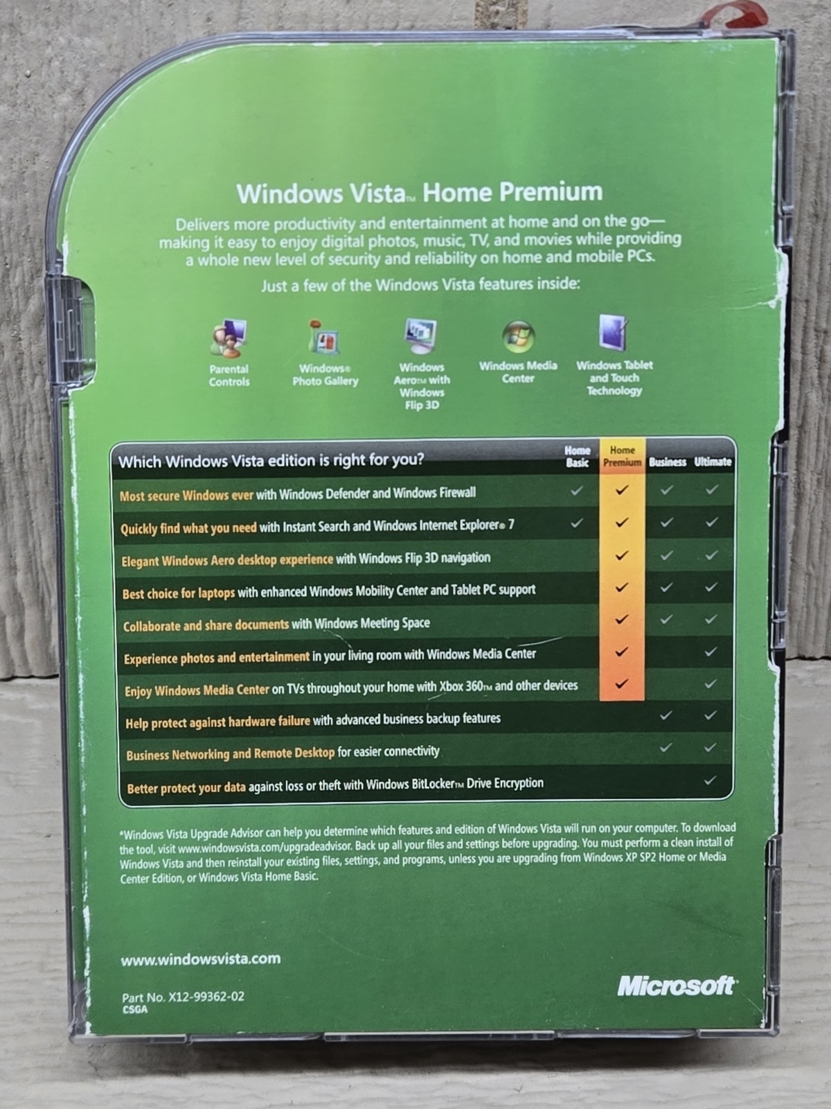 Microsoft WINDOWS VISTA HOME PREMIUM Upgrade 32 Bit DVD Software w/ Key