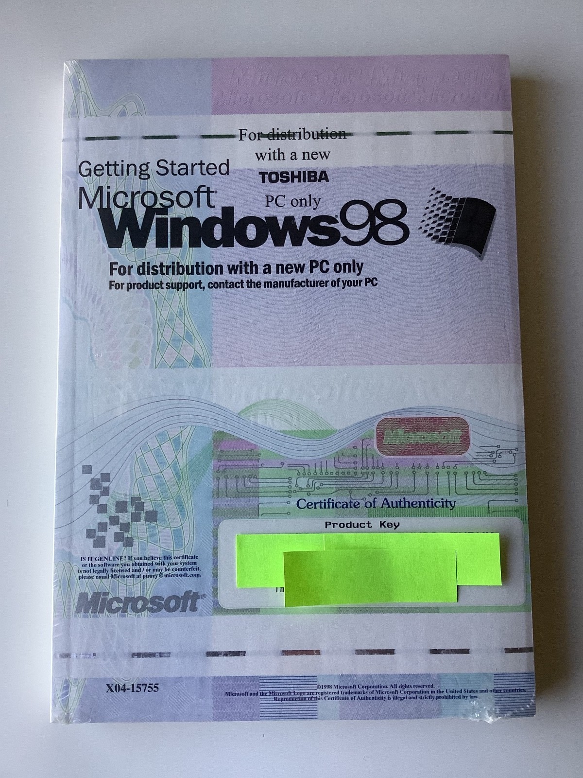 Toshiba Windows 98 Manual with License Key Sealed NO CD