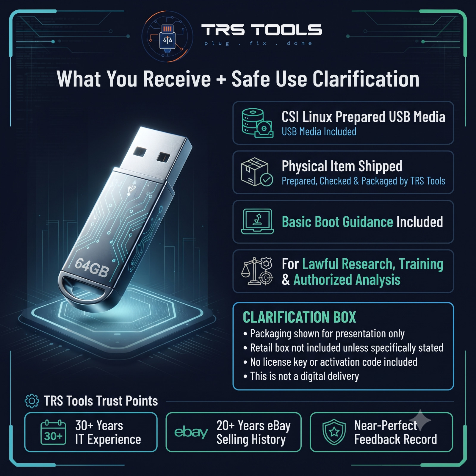 64GB USB 3 CSI Linux Security Forensics OSINT Boot Drive