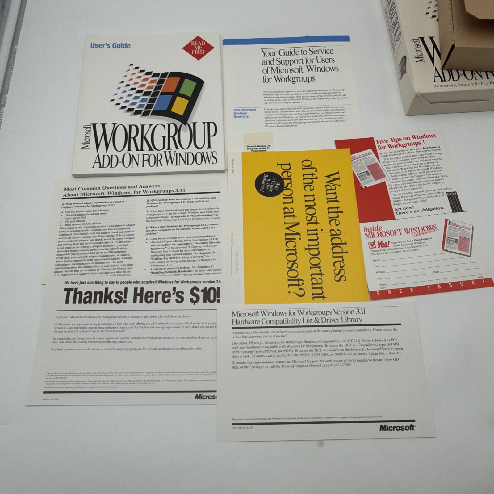 Microsoft Workgroup Add-On Version 3.11 With Papers & 8 NEW Floppy Disks