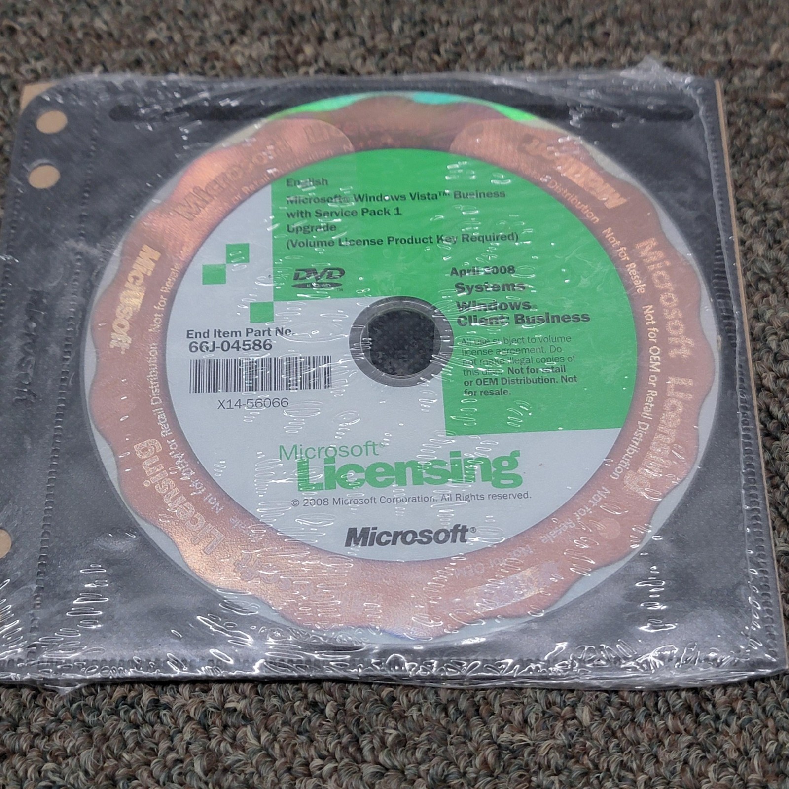 Microsoft Windows Vista Business SP1 64-bit Volume License DVD 66J-04586 Upgrade