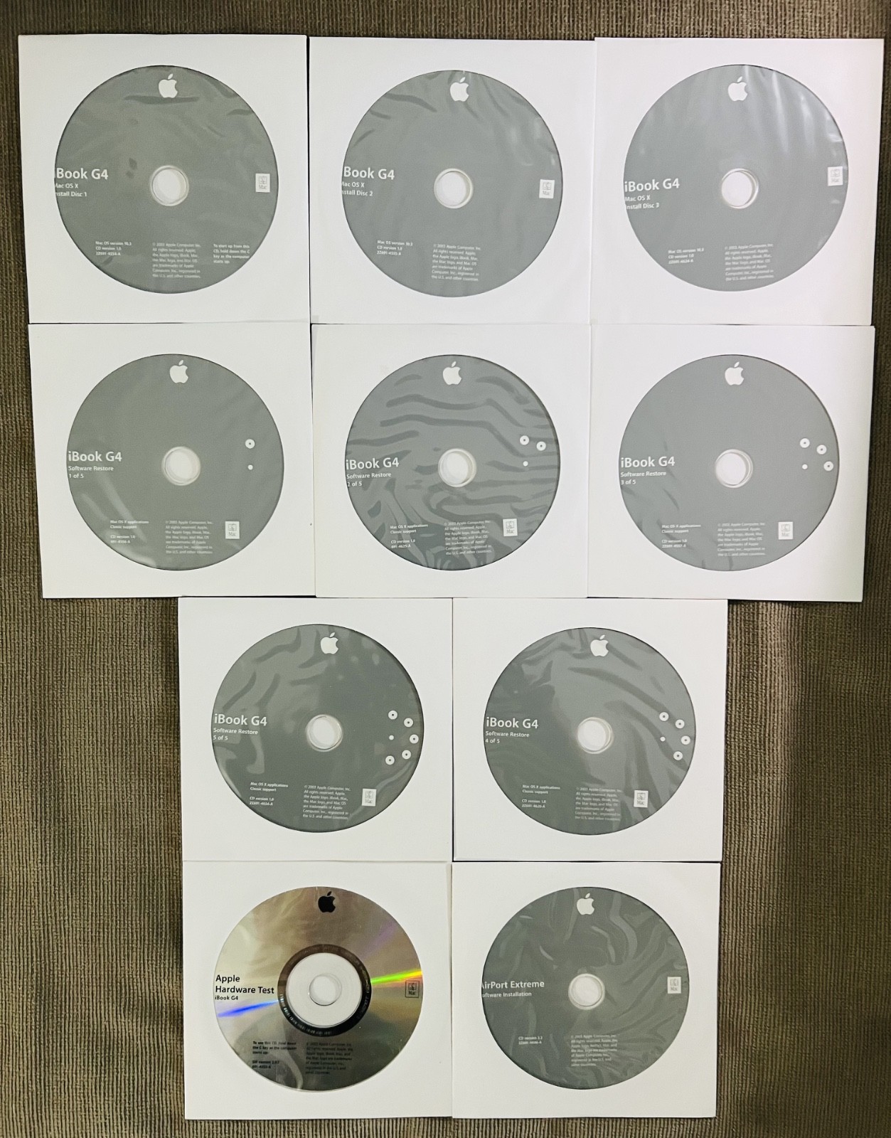 Apple 2003 iBook G4 Software Bundle: 10 Install & Restore CDs (603-3513-A)