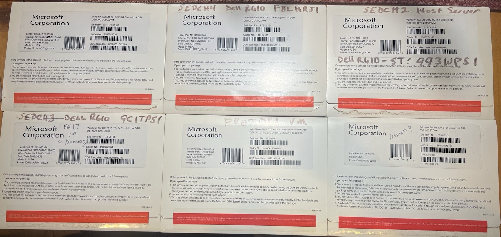 Lot of 7 Microsoft Windows Server 2012 R2 & 2016 OEM DVD Media Used AS-IS