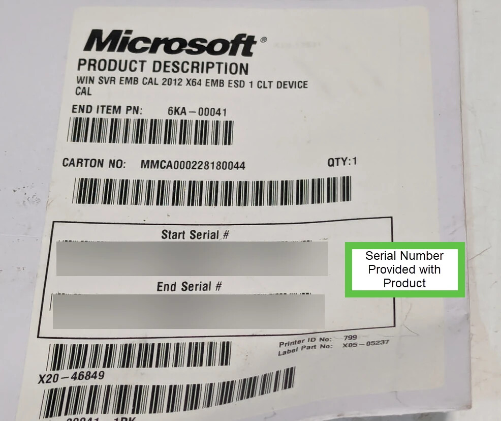 Microsoft 6KA-00041 Windows Srv Embedded CAL 2012 x64, ESD 1 Control Device CAL