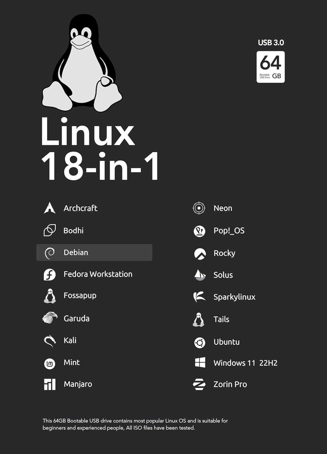 64GB USB Drive – 18-in-1 Multi-OS Support Including Windows 11 & Linux