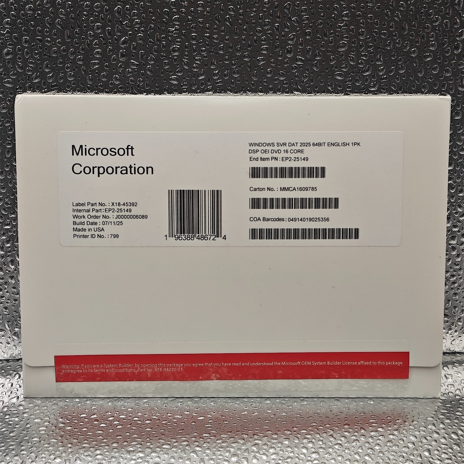 Windows Server 2025 Datacenter – 16 Core License (OEM Pack)