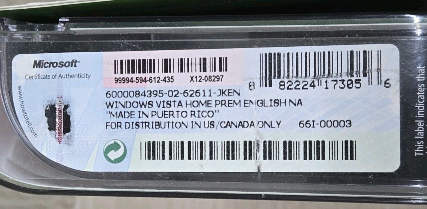 Microsoft WINDOWS VISTA HOME PREMIUM Upgrade 32 Bit DVD Software w/ Key