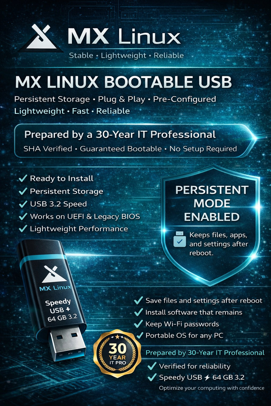 MX Linux 23.4 XFCE 64 BIT AND 32 BIT LIVE INSTALL BOOTABLE USB