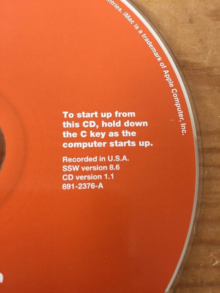 1999 Mac Macintosh iMac System Software Installation v1.1 OS 8.6 CD-ROM Disc