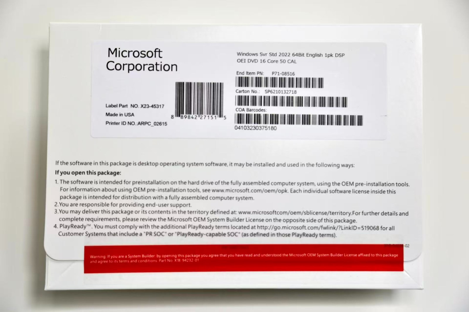 Microsoft Windows Server 2022 Standard DVD Kit 24 Core + PRODUCT LICENSE 1PK