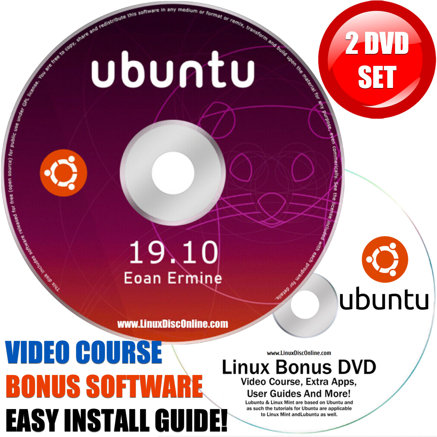 Ubuntu 19.10 Eoan Ermine 64-bit Linux Live Install DVD For PC Mac + BONUS DVD