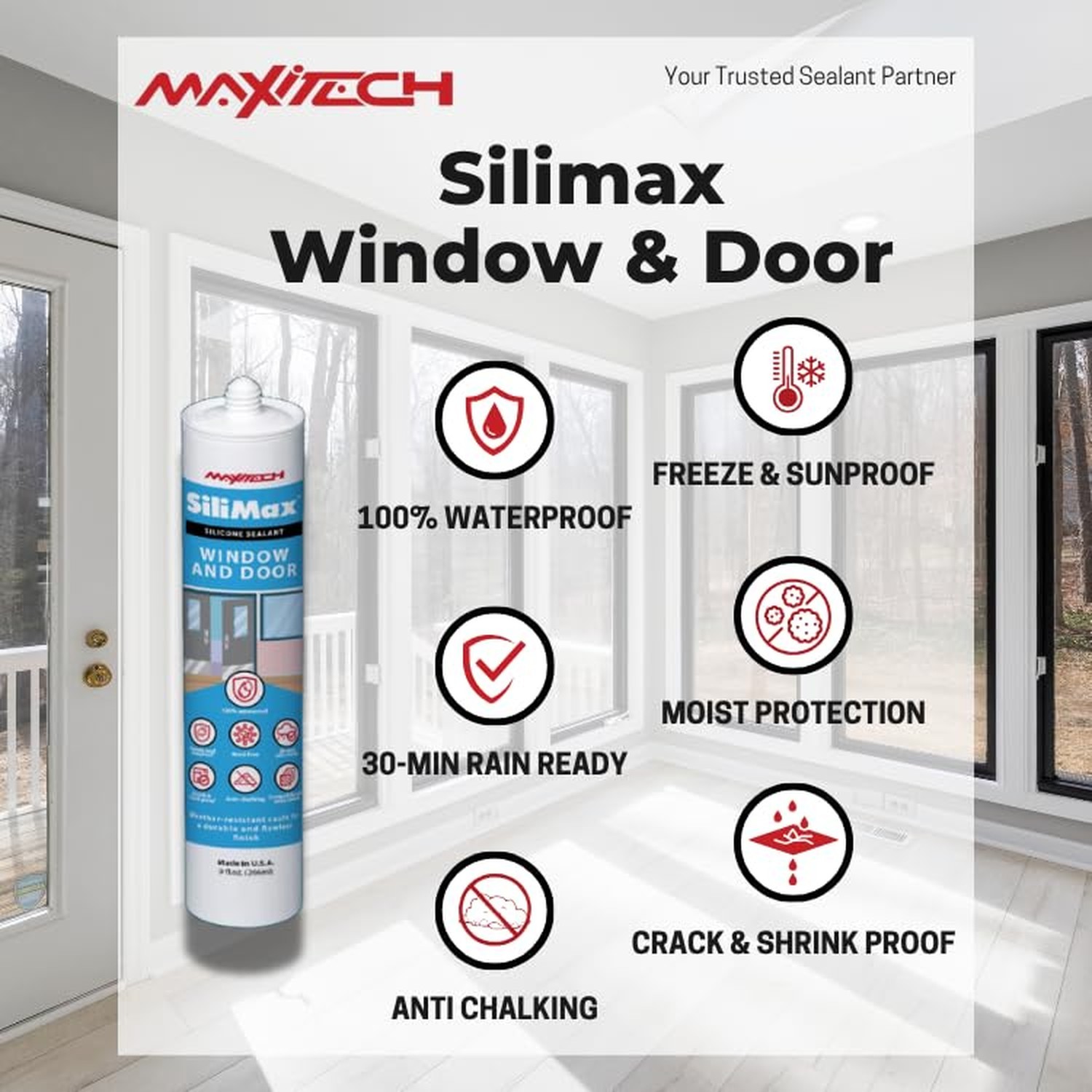 Window & Door – 100% Silicone Caulk White, Window Seal, RTV Silicone Seala
