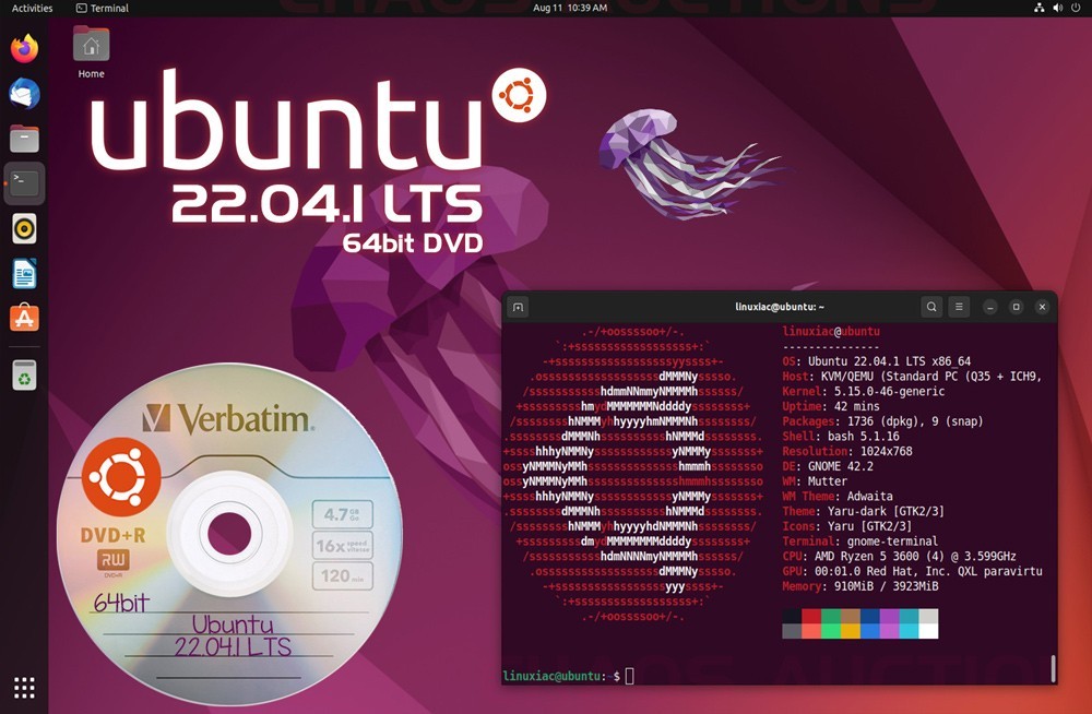 UBUNTU 22 LTS Linux Install & Live 64bit DVD