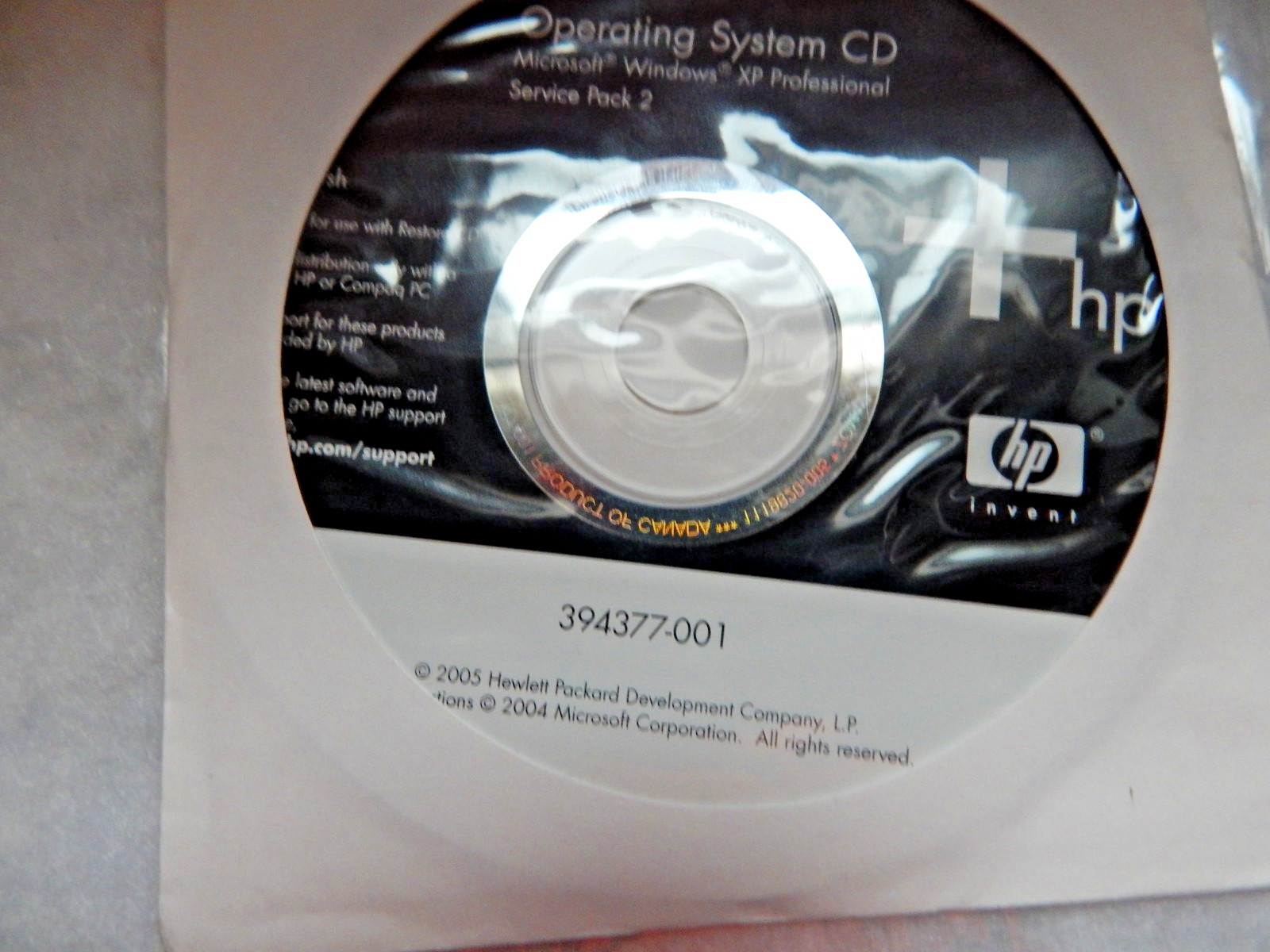 HP Operating System DVD – Windows XP PRO SP2 394377-001