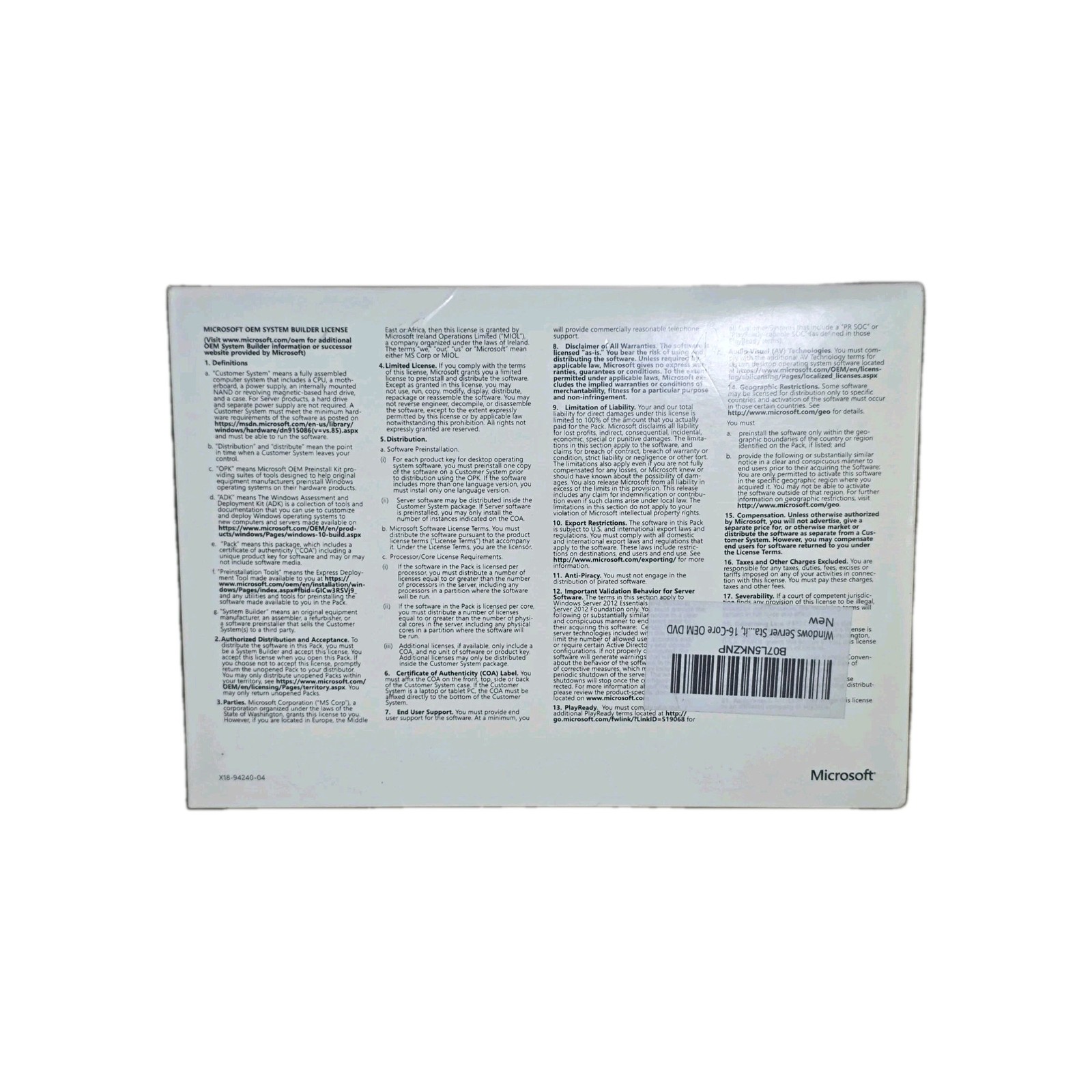 Microsoft Windows Server Standard 2016 64-bit DVD – P7307113 – 16 CORE BASE OEM