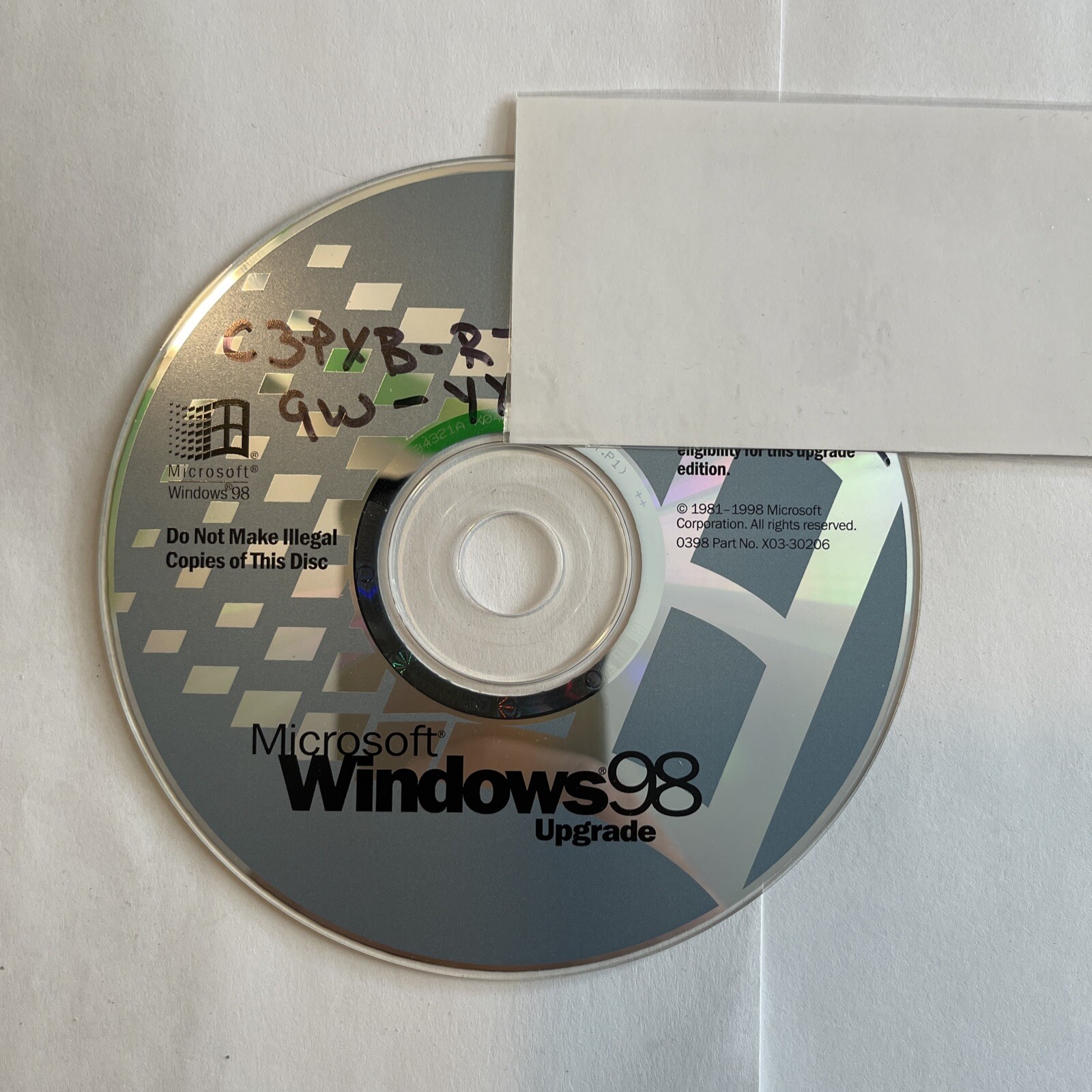 Windows 98 Upgrade CD w/ Product Code