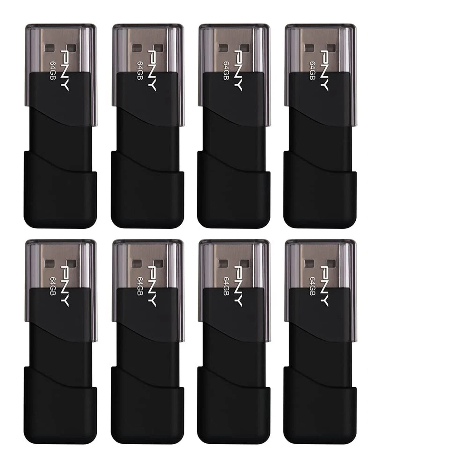 PNY P-FD64GX10ATT03-MP 64GB Attaché 3 USB 2.0 Flash Drive, Black (Pack of 8)
