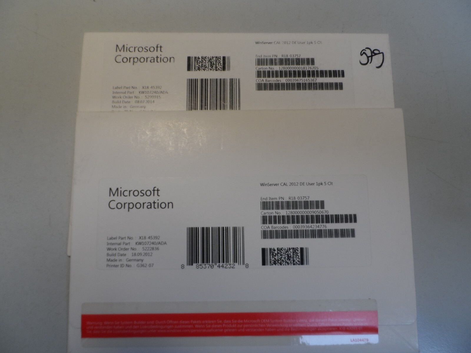 Genuine Windows Server 2012 5 User CALs German OEM License X18 45392