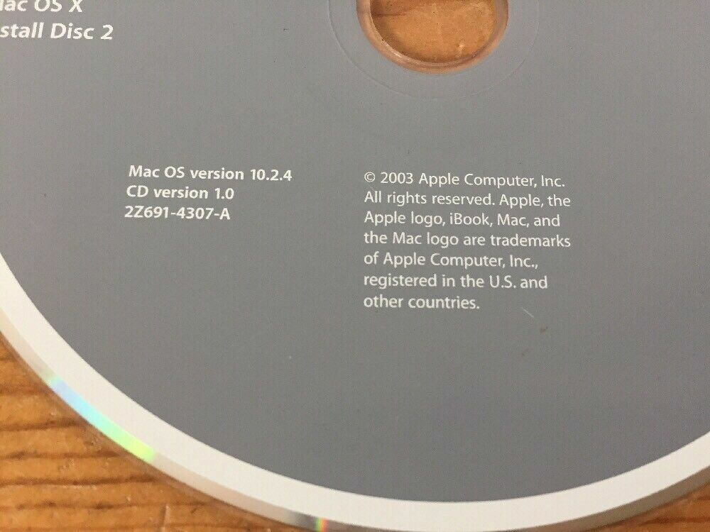 2003 Macintosh iBook Mac OS X 10.2.4 Jaguar Discs Operating System Install CDs
