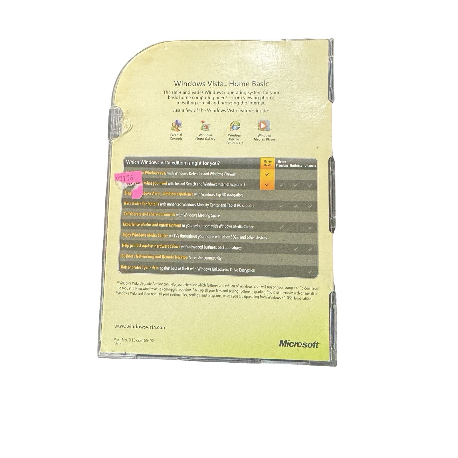 Microsoft Windows Vista Home Basic Service Pack 1 upgrade 32 bit with Key