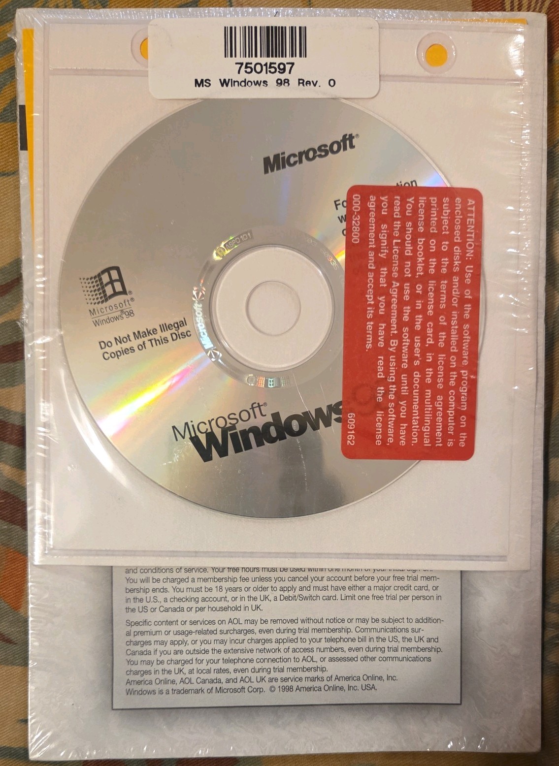 MICROSOFT WINDOWS 98 OPERATING SYSTEM Distribution with GATEWAY/SEALED KEY Rev 0
