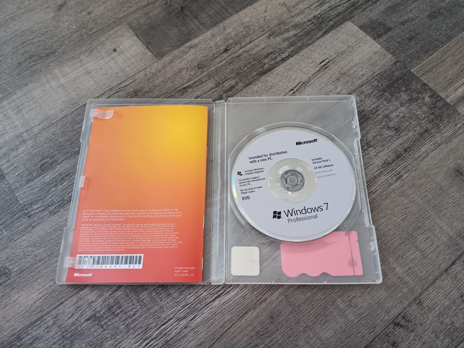 Microsoft Windows 7 Professional Pro OEM SP1 64-bit DVD COA Sticker, Product Key
