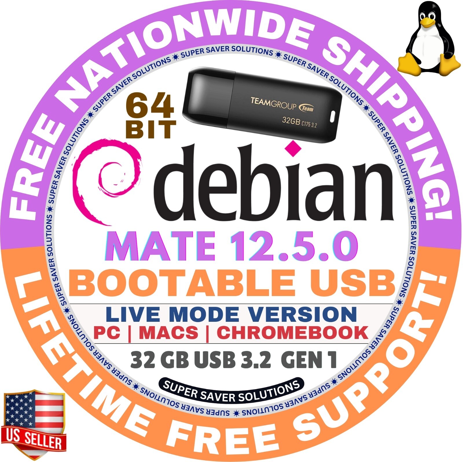 DEBIAN 12.5.0 LINUX OS LIVE/INSTALL DVD/USB, CINNAMON, XFCE, MATE, GNOME, KDE