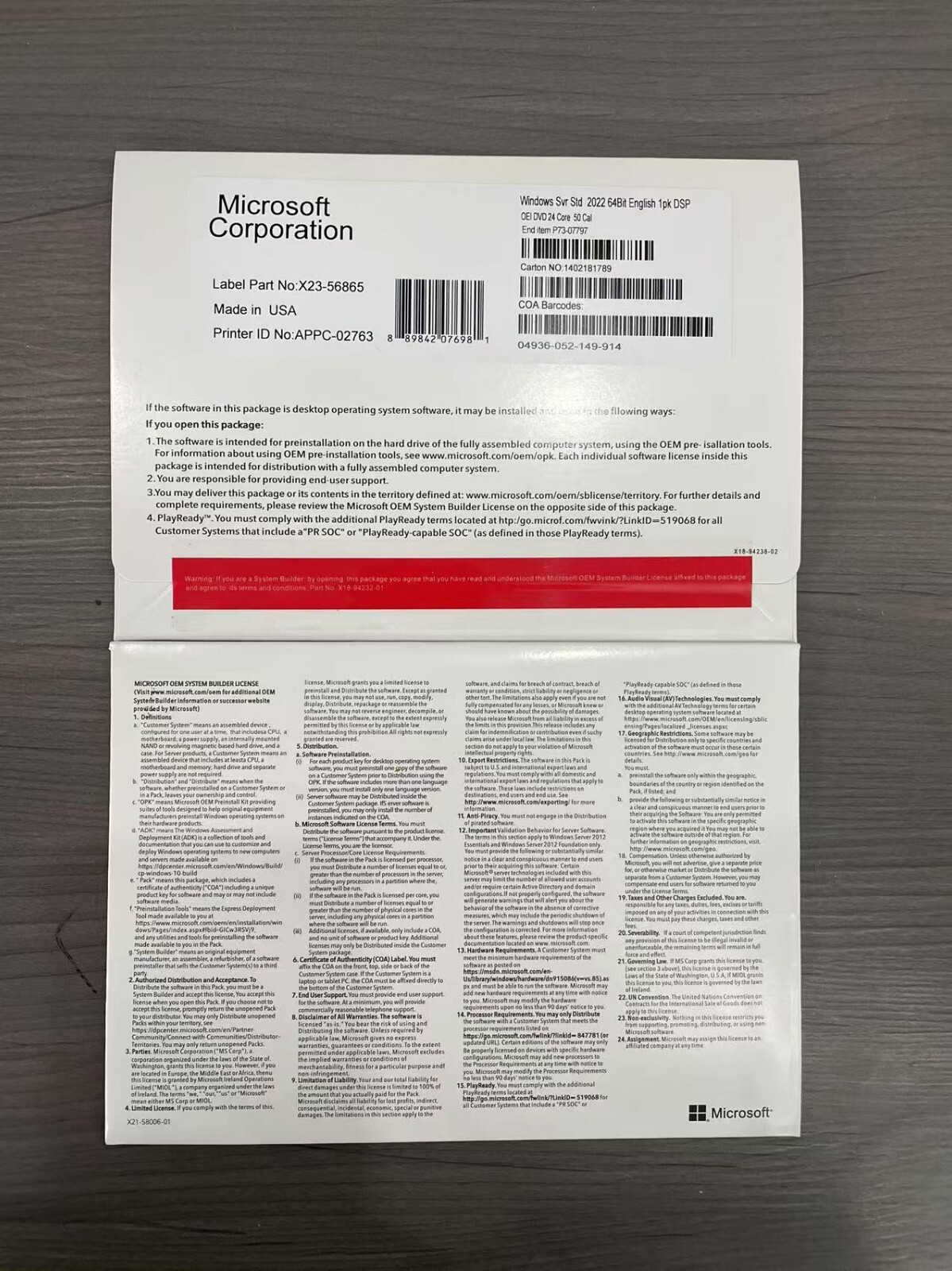 Microsoft Windows Server 2022 Standard 24-Core 50 CALs DVD With Key