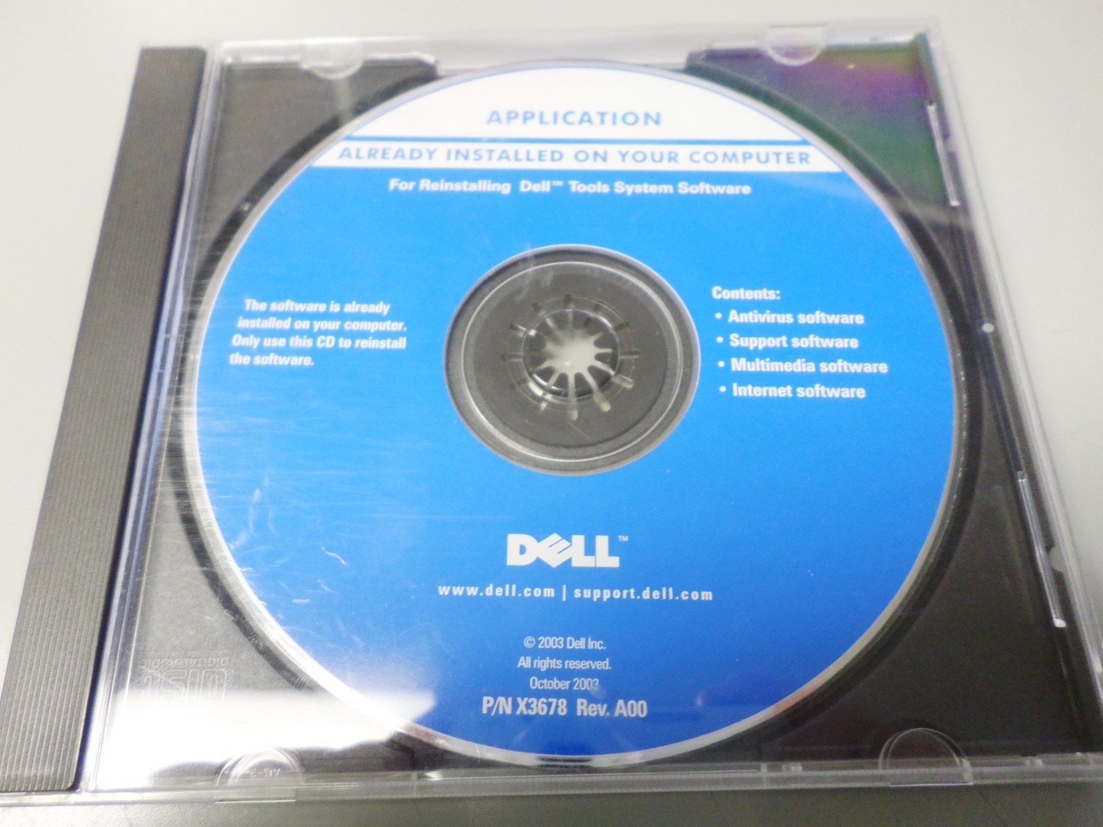 Dell Tools System Software Reinstall CD Application P/N X3678 Rev.A00 Disc 2003