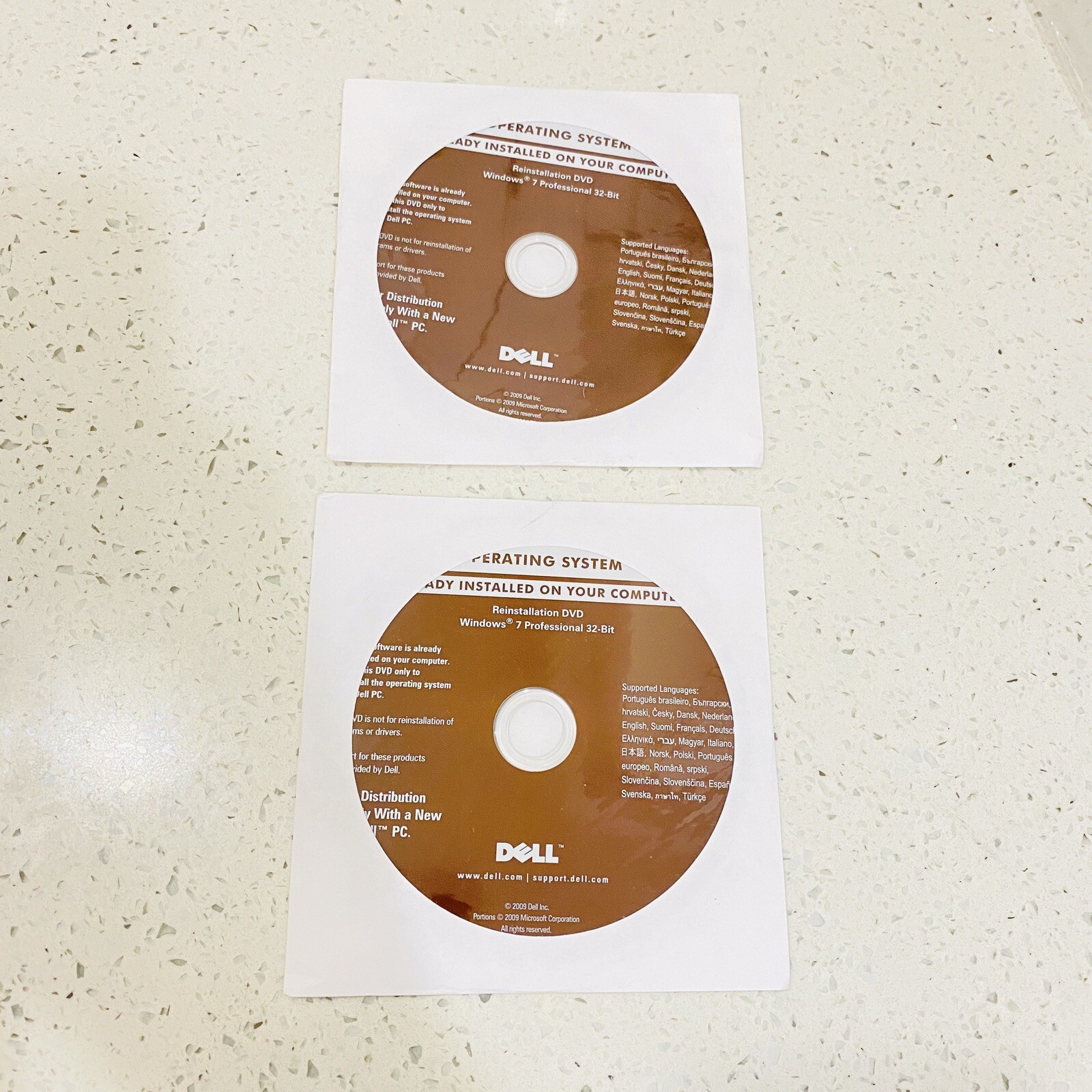 2 X Brand New Dell Windows 7 Professional 32 Bit Reinstallation DVD Discs New
