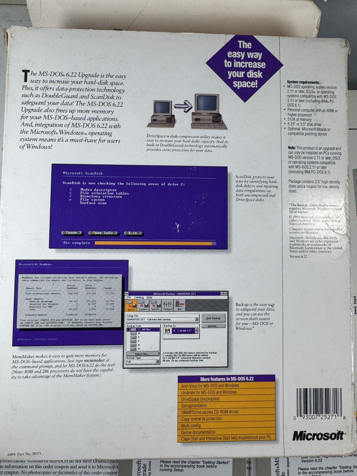 Microsoft MS-DOS 6.22 Upgrade (1994) 3.5” Disks + Manuals – Open Box