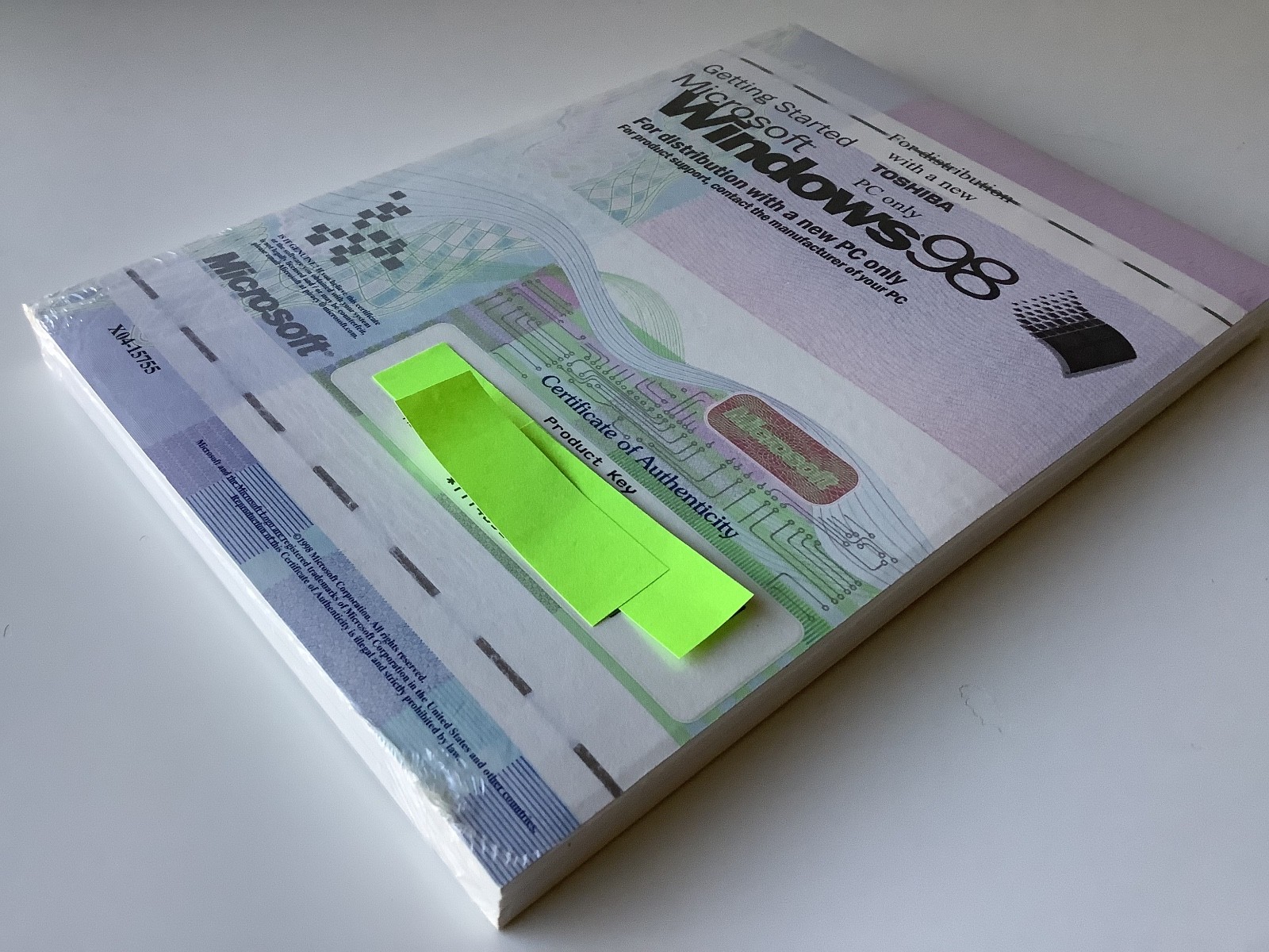 Toshiba Windows 98 Manual with License Key Sealed NO CD