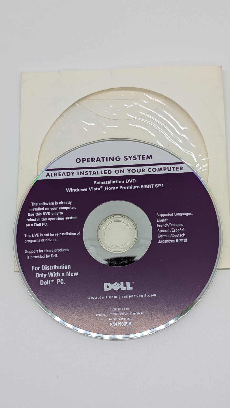 Microsoft Windows Vista Home Premium 64 Bit SP1 DELL Reinstallation DVD Disk