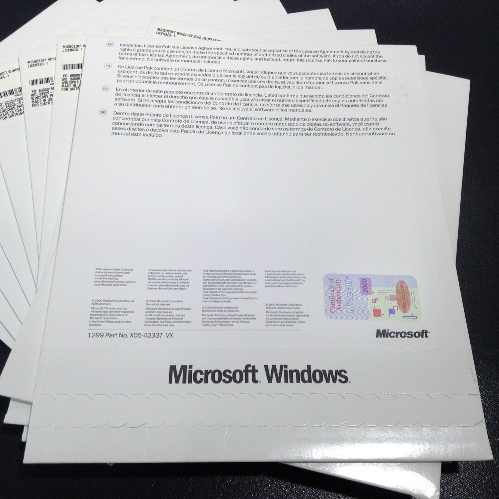 LOT of 5 Microsoft Windows PRO 2000 Professional License Pak UNOPENED / SEALED