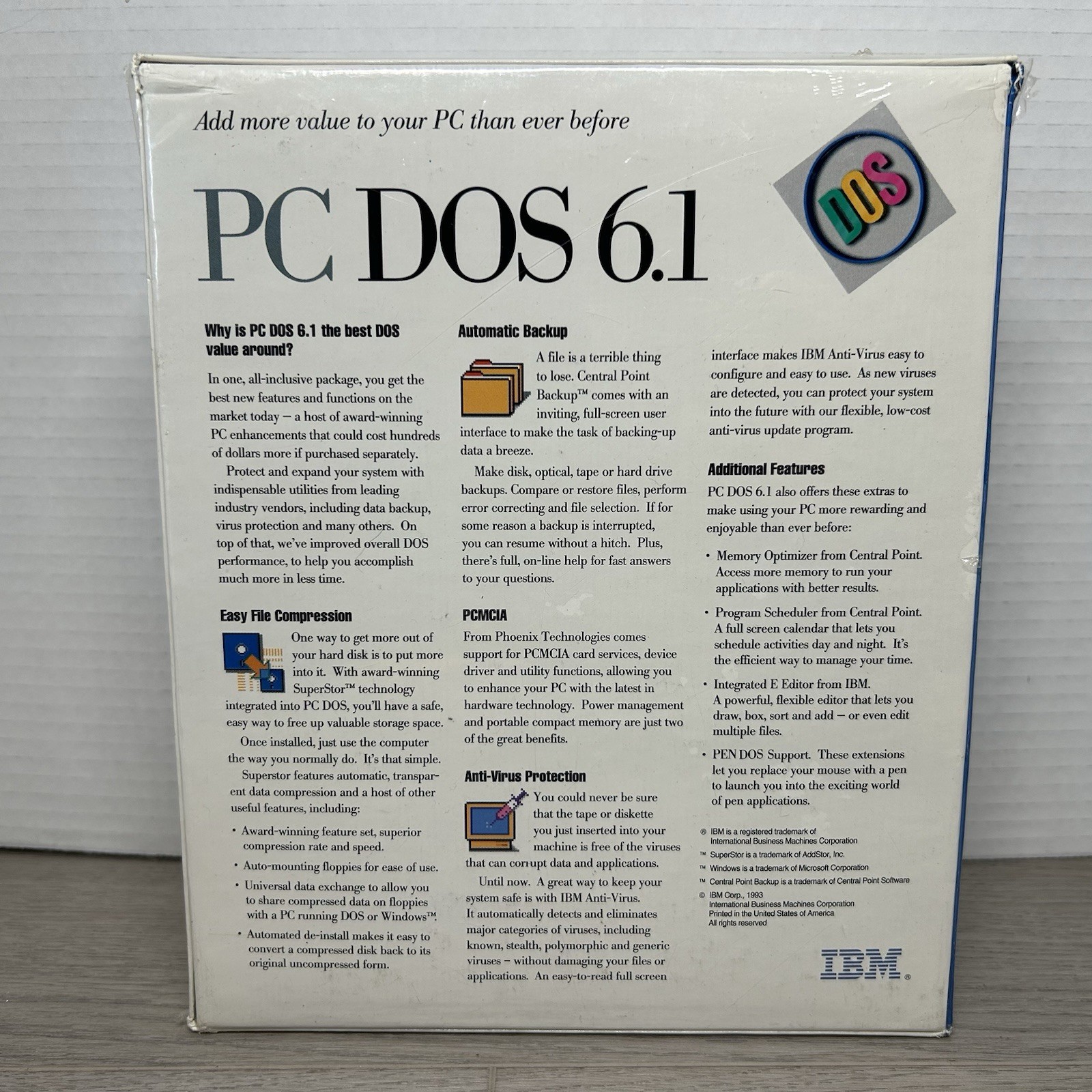 IBM PC DOS Version 6.1 3.5″ Disks 1993 Base Edition 71G4177 Big Box | New Sealed